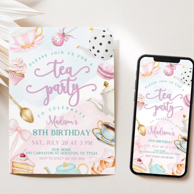 Invitation d'anniversaire Tea Party, Invitation Pa (Créateur téléchargé)