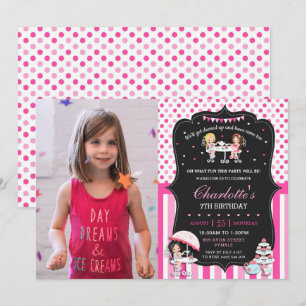 Invitation d'anniversaire Tea Party rose vif à poi