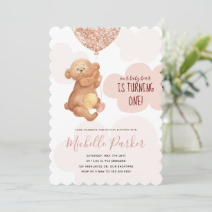 Invitation d'anniversaire Teddy Bear Cub Pink Clou