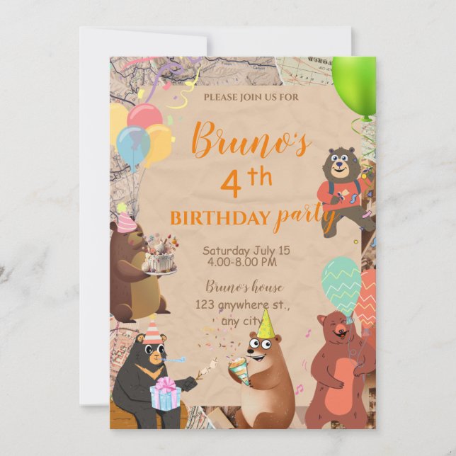 Invitation d'anniversaire Teddy Bear Explorer  (Devant)