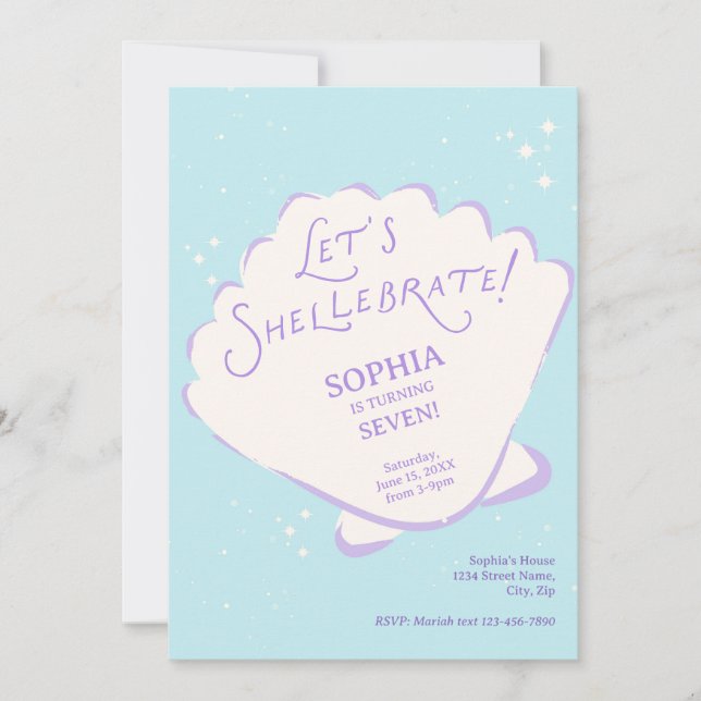 Invitation d'anniversaire tendance Mermaid Seashel (Devant)