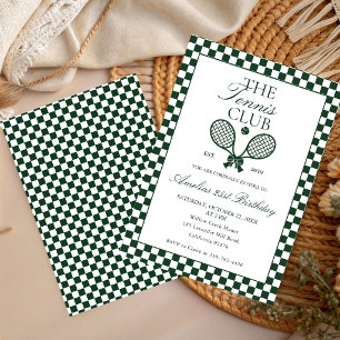 Invitation d'anniversaire Tennis Rétro Vert à nœud