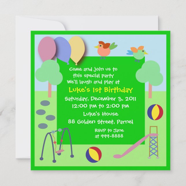 Invitation d'anniversaire : Terrain de jeu 006 (Devant)