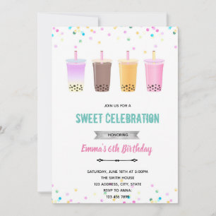 Invitation d'anniversaire thé aux perles bubble te