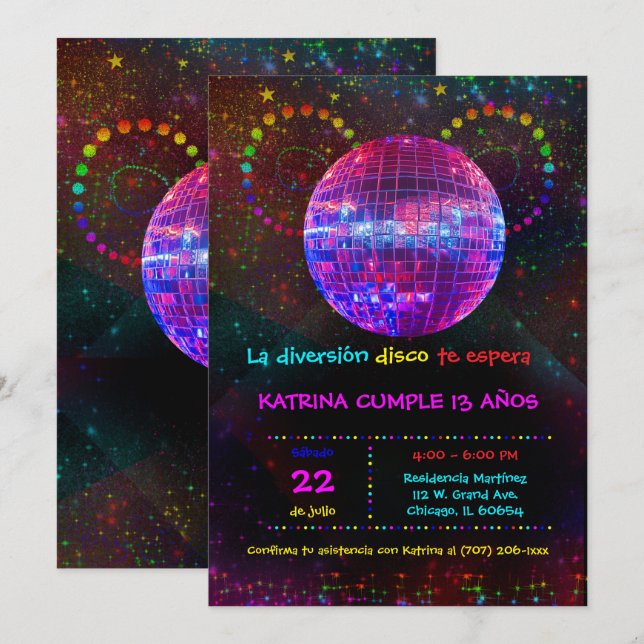 Invitation d'anniversaire Thématique Disco Pour En (Devant / Derrière)