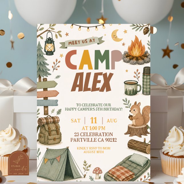 Invitation d'anniversaire thème camping garçon tou (Créateur téléchargé)