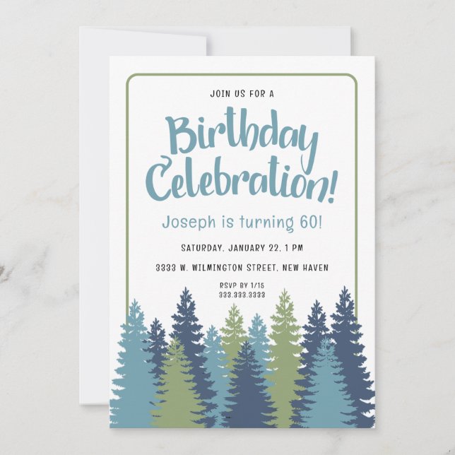 Invitation d'anniversaire thème nature arbres rust (Devant)