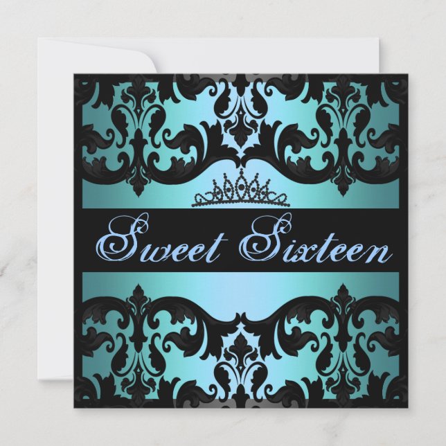 Invitation d'anniversaire Tiara Blue Sweet16 Damas (Devant)