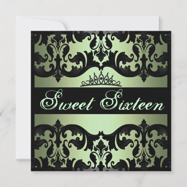 Invitation d'anniversaire Tiara Green Sweet16 Dama (Devant)