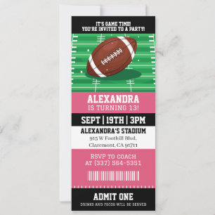 Invitation d'anniversaire Ticket de Football Fémin
