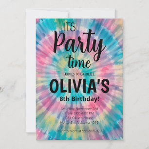 Invitation d'anniversaire Tie Dye Rainbow