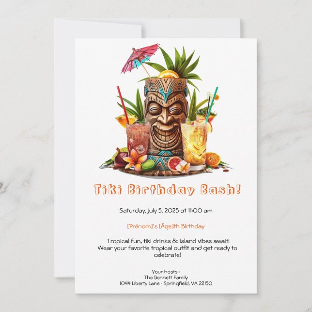 Invitation d'anniversaire Tiki Party – Luau Tropic (Devant)