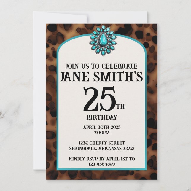Invitation d'anniversaire Tortue et Turquoise de l (Devant)