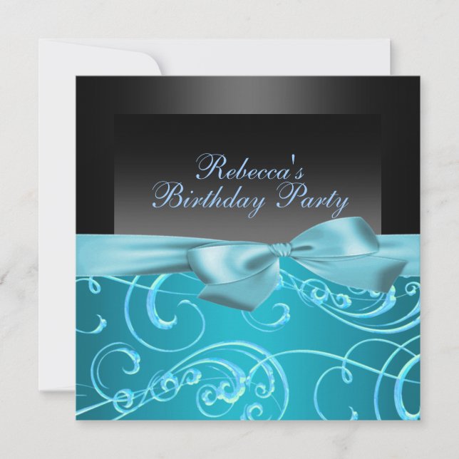 Invitation d'anniversaire Tourbillons Bleus Fête (Devant)