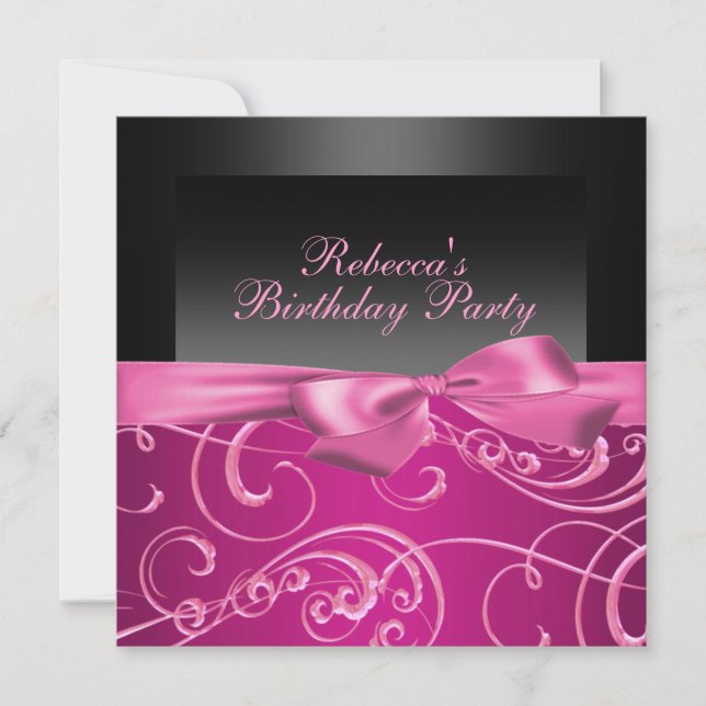 Invitation d'anniversaire Tourbillons Rose Fête (Devant)