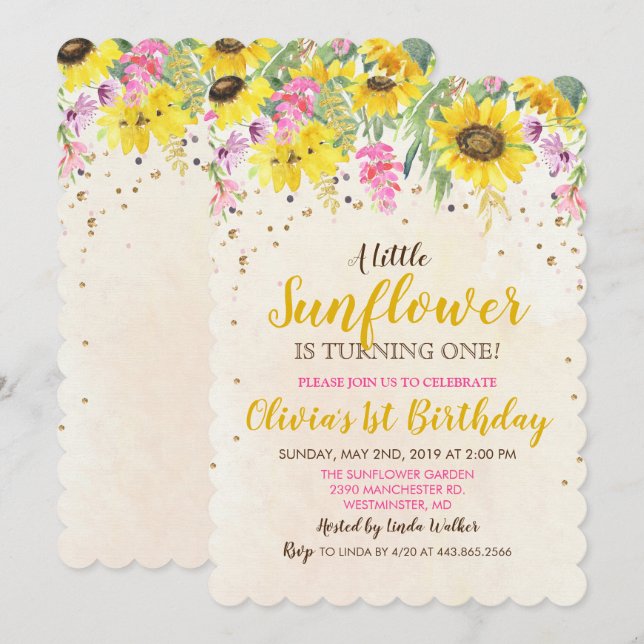 Invitation d'anniversaire Tournesol TOUT ÂGE (Devant / Derrière)