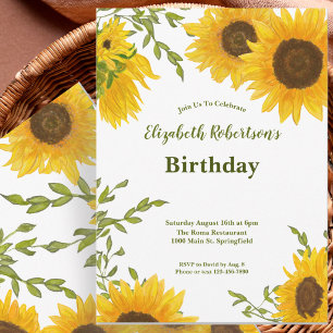 Invitation d'anniversaire Tournesols Aquarelle San