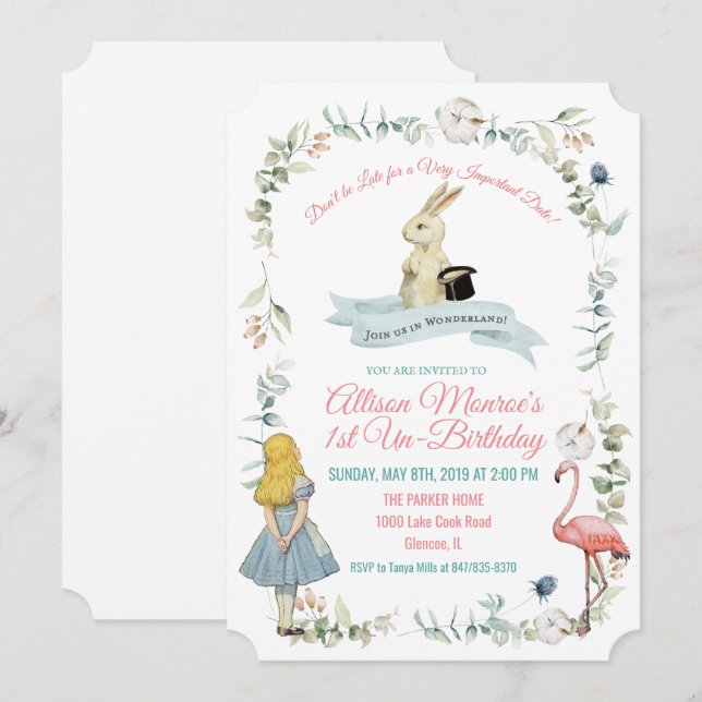 INVITATION D'ANNIVERSAIRE TOUT ÂGE - Alice au pays (Devant / Derrière)