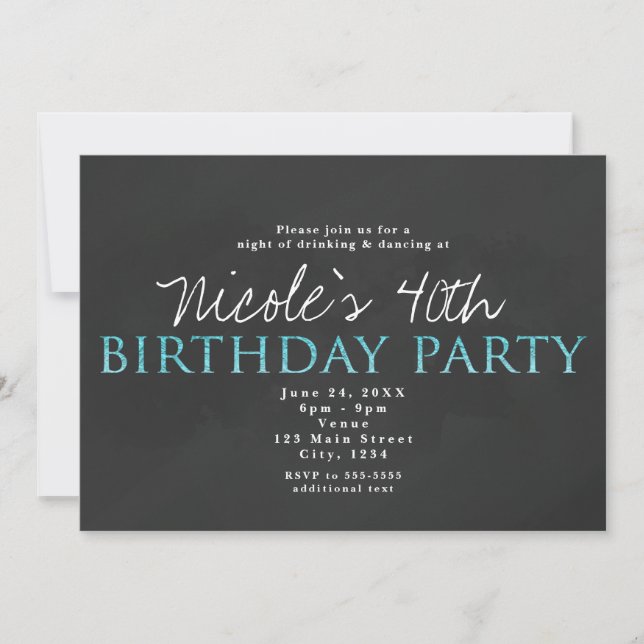 Invitation d'anniversaire tout âge Bleu Aqua et Gr (Devant)