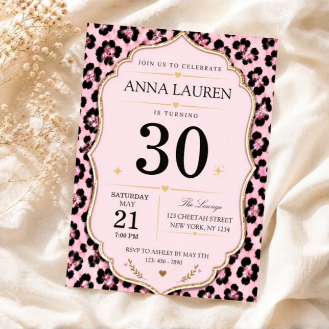 Invitation d'anniversaire toutes ages Imprimé Anim (30th birthday invitation, pink leopard invite, animal print birthday, chic birthday invite, blush pi)