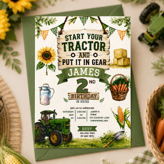Invitation d'anniversaire Tracteur Personnalisée
