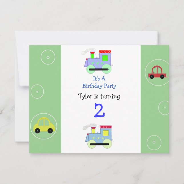 Invitation d'anniversaire Trains et Voitures (Devant)