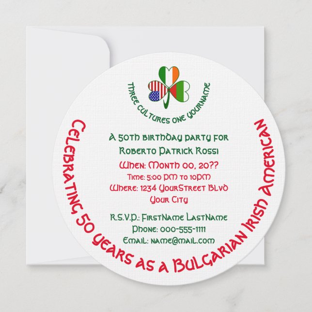Invitation d'anniversaire trèfle bulgare irlandais (Devant)