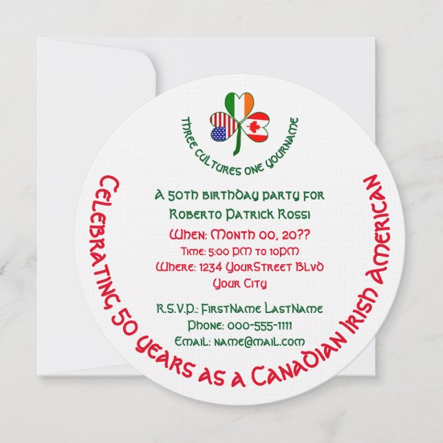 Invitation d'anniversaire trèfle irlandais canadie (Devant)