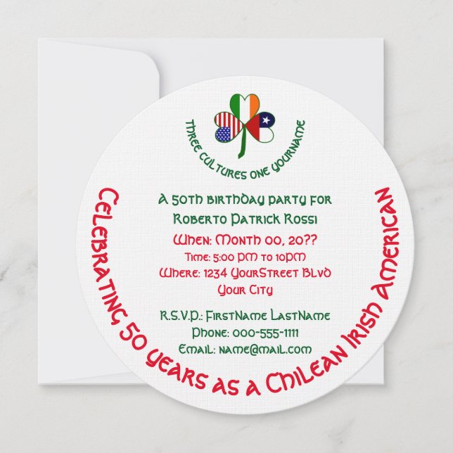 Invitation d'anniversaire trèfle irlandais chilien (Devant)