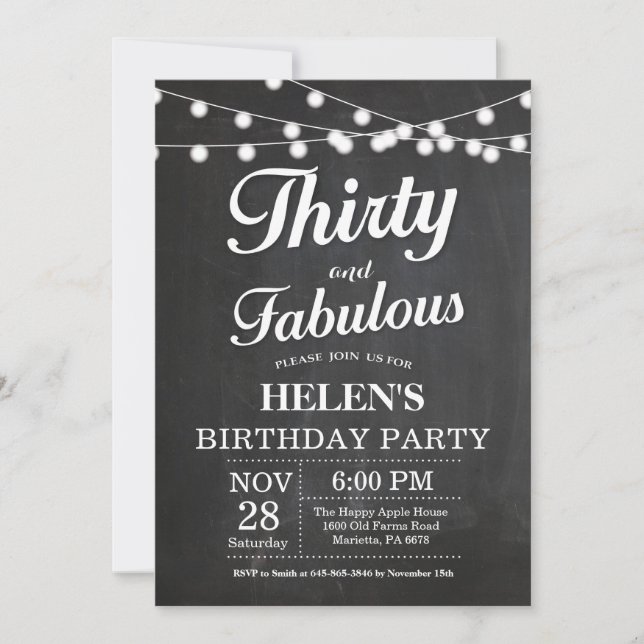 Invitation d'anniversaire trente et fabuleux table (Devant)