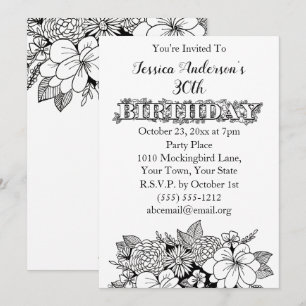 Invitation d'anniversaire trentième 30 ans noir et