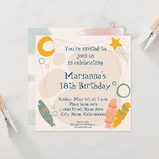 Invitation d'anniversaire tribal indien (Devant/Arrière en situation)