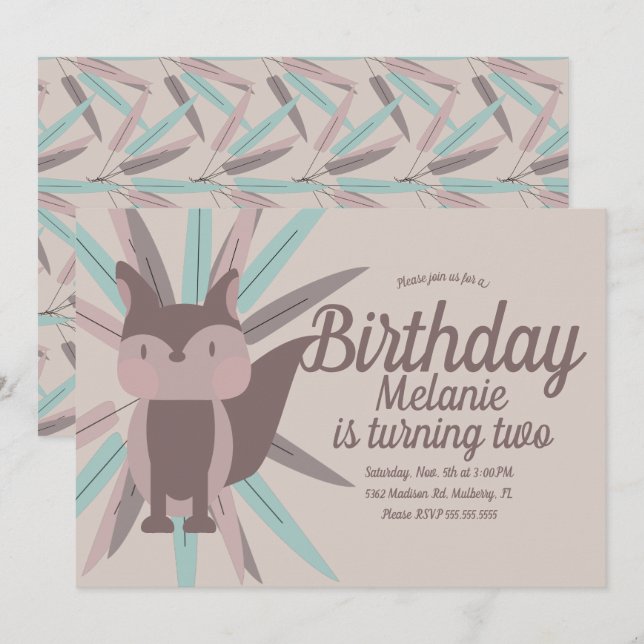 Invitation d'anniversaire tribale de renard mignon (Devant / Derrière)