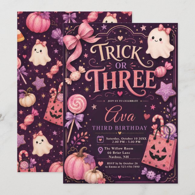Invitation d'anniversaire Trick or Three (Devant / Derrière)