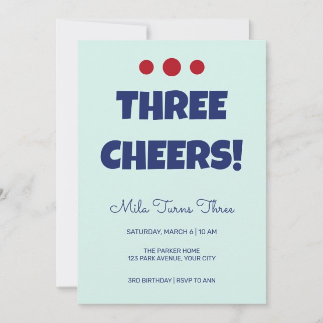 Invitation d'anniversaire trois ans Fun Type Three (Devant)