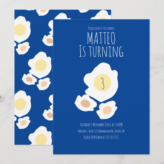 Invitation d'anniversaire trois ans pour un œuf au (Devant / Derrière)