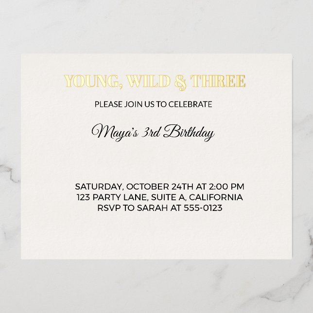 Invitation d'anniversaire trois ans Young Wild et  (Recto)