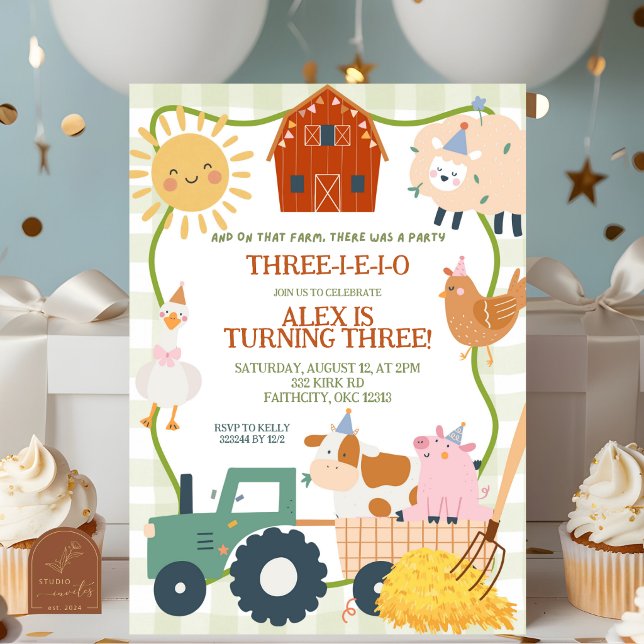 Invitation d'anniversaire Trois-I-E-I-O de mignons (Créateur téléchargé)