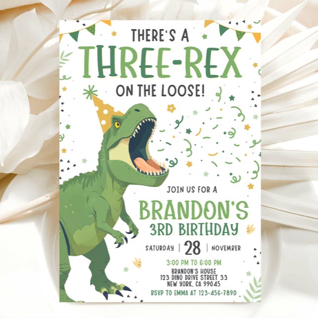Invitation d'anniversaire Trois Rex 3ème Dinosaure (Créateur téléchargé)