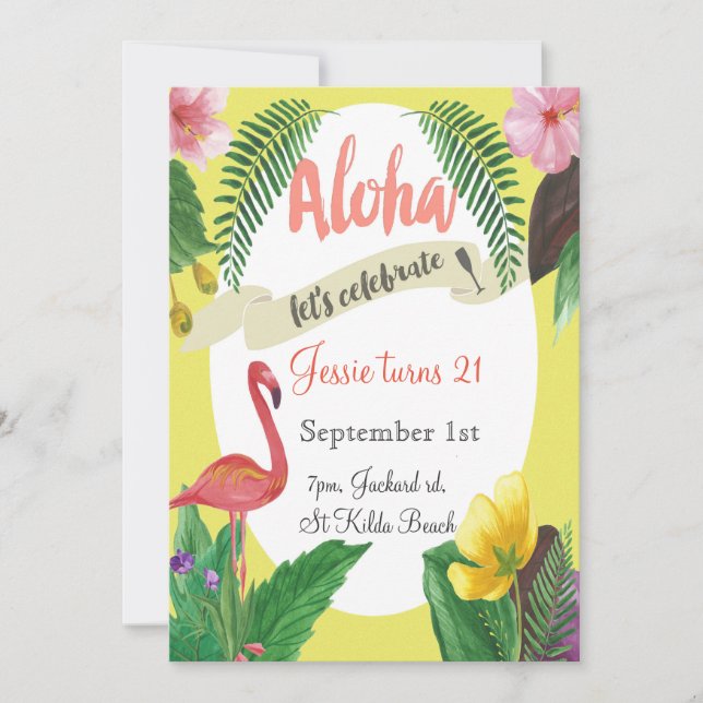 Invitation d'anniversaire tropical 5 x 7 pouces (Devant)
