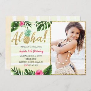 Invitation D'Anniversaire Tropical Feuille Avec Ph