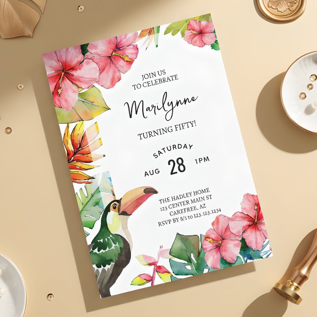Invitation d'anniversaire tropical hawaïen 50 ans (Créateur téléchargé)