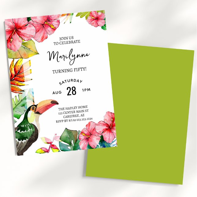 Invitation d'anniversaire tropical hawaïen 50 ans (Créateur téléchargé)