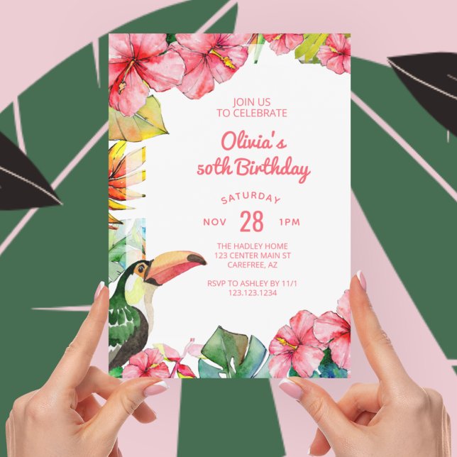 Invitation d'anniversaire tropical hawaïen 50 ans (Créateur téléchargé)