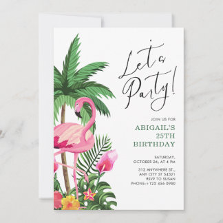 Invitation d'anniversaire tropical hawaïen rose po