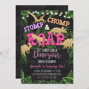 Invitation d'anniversaire tropicale de Girl Dinosa