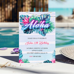 Invitation d'anniversaire tropicale Neon Aloha
