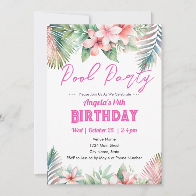 Invitation d'anniversaire tropicale pour adolescen (Devant)