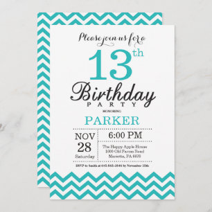 Invitation d'anniversaire Turquoise Chevron