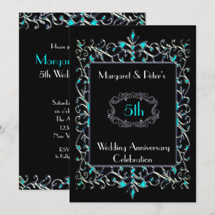 Invitation d'anniversaire Turquoise et Argent Vint